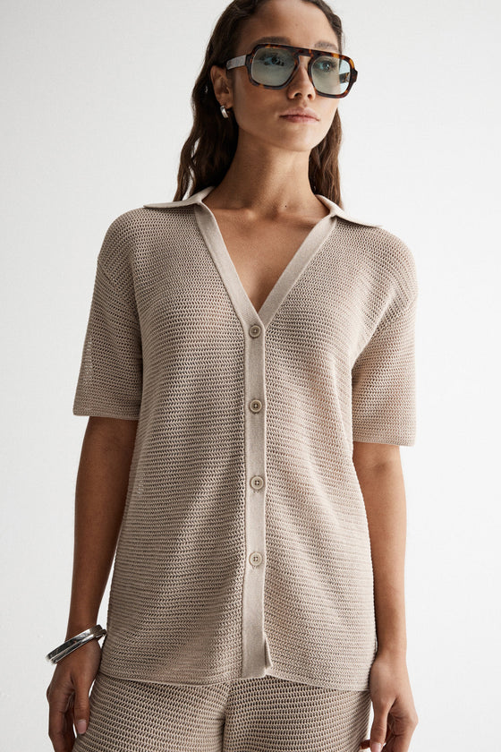 Elka Collective Aspen Crochet Shirt Taupe