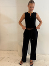 Button Front Ribbed Tank Black