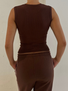 Button Front Ribbed Tank Chocolate