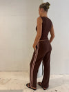 Button Front Ribbed Tank Chocolate