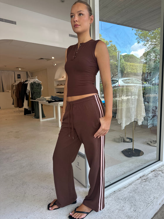 Button Front Ribbed Tank Chocolate
