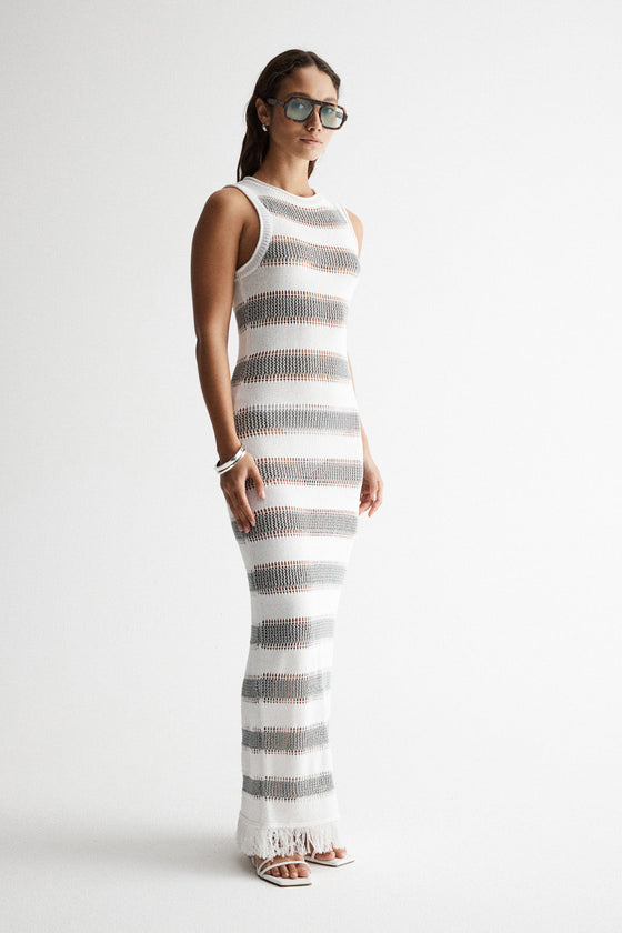 Elka Collective Malibu Crochet Dress Blue Stripe