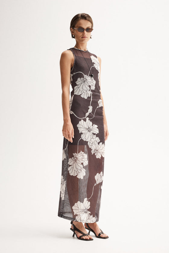 Elka Collective Lilian Maxi Dress Chocolate Floral Print