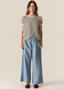  POL Clothing Jules Knit Tee Blue/Ivory