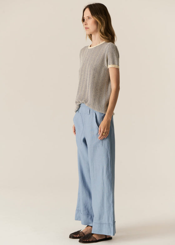POL Clothing Jules Knit Tee Blue/Ivory