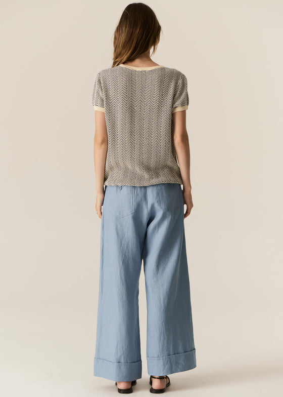 POL Clothing Jules Knit Tee Blue/Ivory