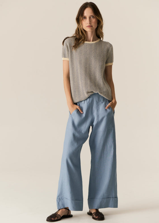 POL Clothing Jules Knit Tee Blue/Ivory