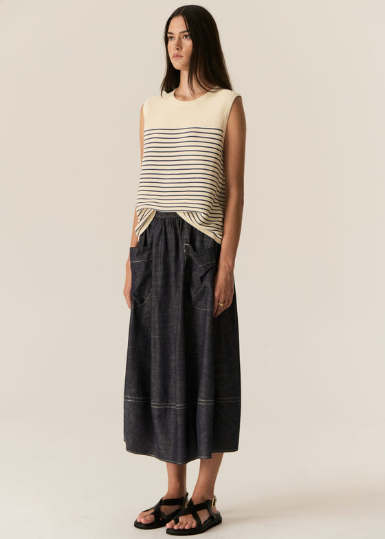 POL Clothing Jules Knit Tank Ivory/Blue