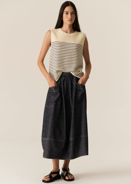 POL Clothing Jules Knit Tank Ivory/Blue