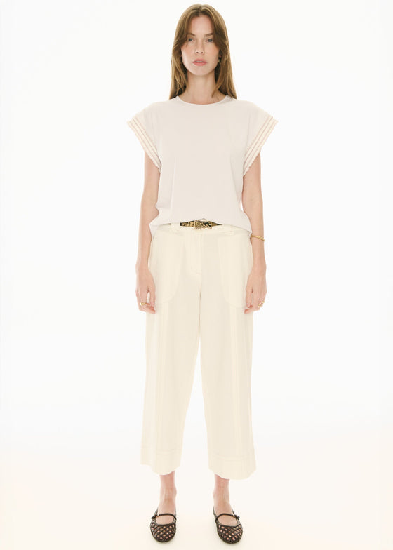 POL Clothing Oskar Cropped Pant Ecru
