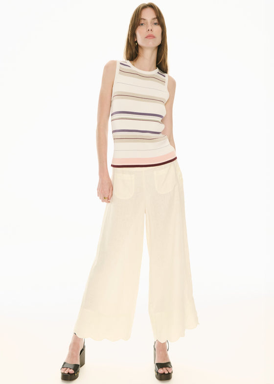 POL Clothing Fey Ribbed Tank Ivory Multi