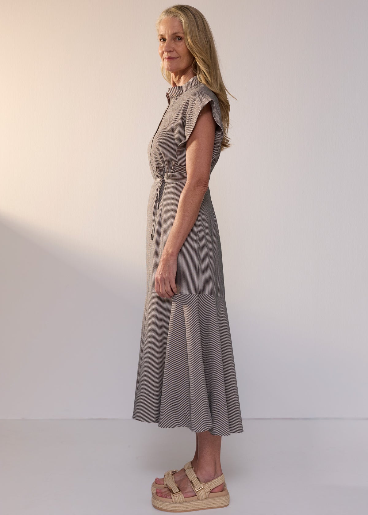 POL Clothing Dylan tiered midi dress in shadow stripe