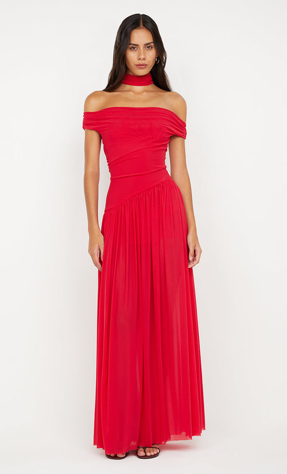 Bec & Bridge Deija Offshoulder Maxi Dress Strawberry