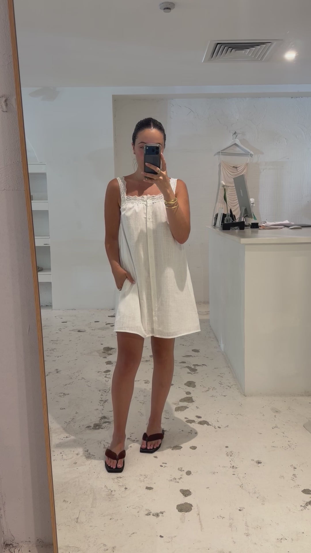 Button Up Lace Mini Dress White